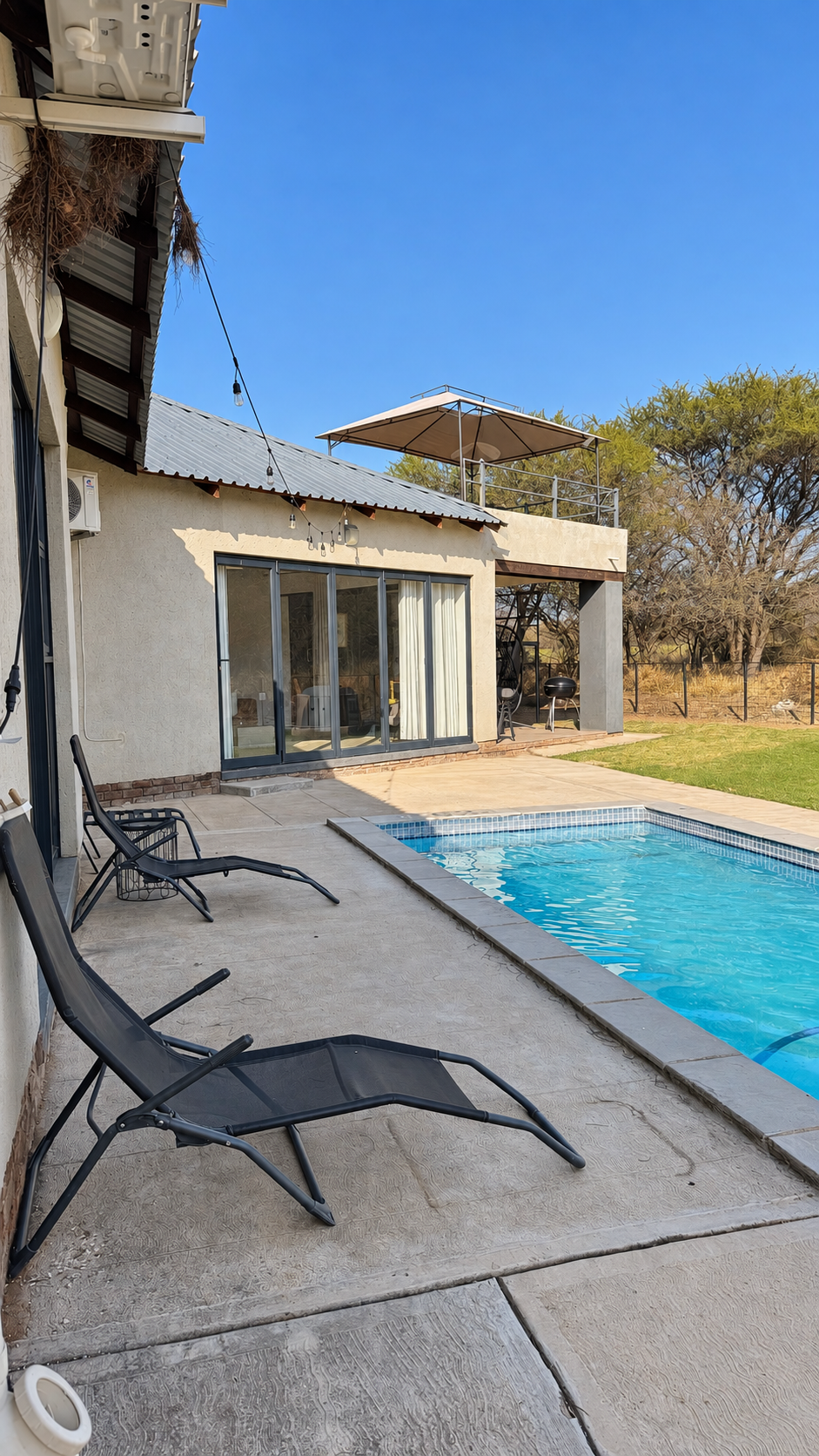 Private pool and rooftop deck seen from the garden at Sango on 9 Euphoria